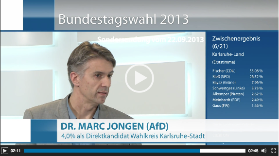 Interview Dr. Marc Jongen am Wahlabend der Bundestagswahl 2013